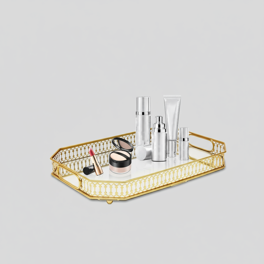 Octagon Glass Makeup Tray with Mirror – Luxury Perfume &amp; Jewelry Organizer