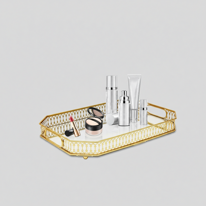 Octagon Glass Makeup Tray with Mirror – Luxury Perfume &amp; Jewelry Organizer