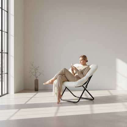 Large 28&quot; Faux Fur Saucer Chair – Large Folding Lounge Chair with Padded Seat &amp; Metal Frame