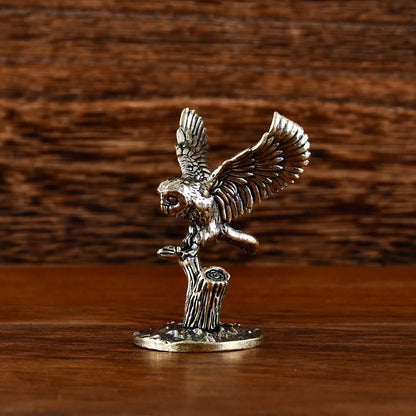 Antique Solid Brass Owl Miniature Figurines Retro Copper Animal Tea Pet Desktop Ornament Home Decor Crafts Animal Figurines