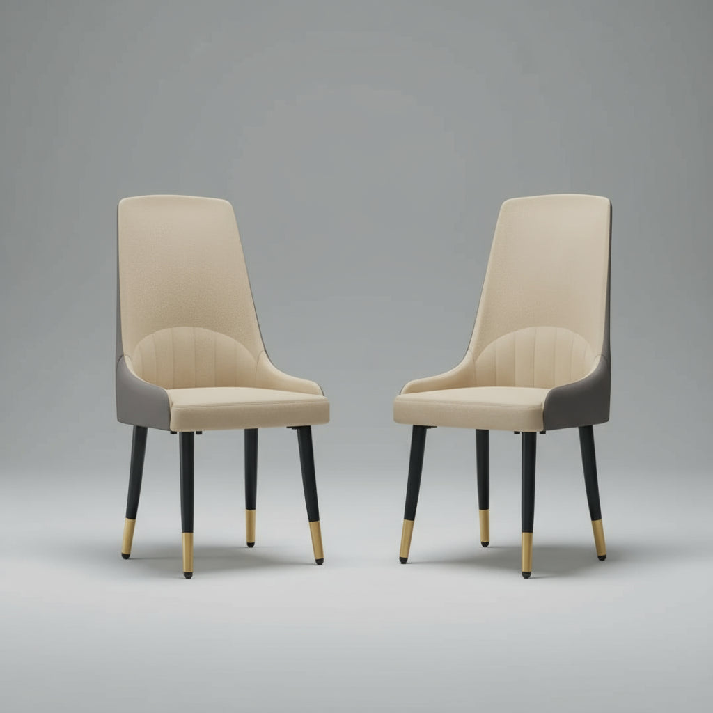 Set of 2 Microfiber-Silicone Leather Dining Chairs – Modern Accent Chairs with Metal Legs for Kitchen &amp; Living Room