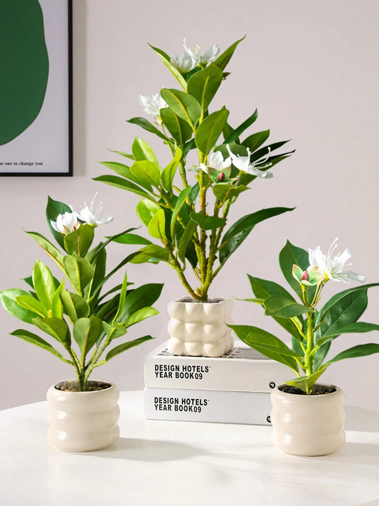 Artificial Azalea &amp; Tropical Greenery – 21–40cm Faux Ficus, Palm &amp; Rubber Leaf Plants with Flowers
