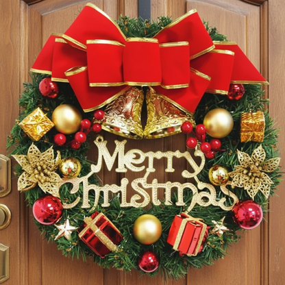 Red &amp; Gold Christmas Wreath – Holiday Front Door, Wall &amp; Window Decoration with Festive Garland Accents