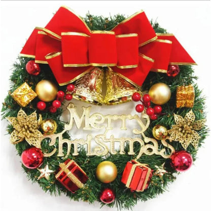 Red &amp; Gold Christmas Wreath – Holiday Front Door, Wall &amp; Window Decoration with Festive Garland Accents