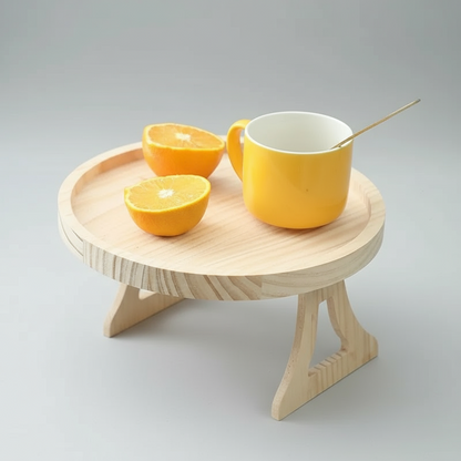 Wooden Sofa Armrest Tray – Foldable Circular Clip-On Side Table