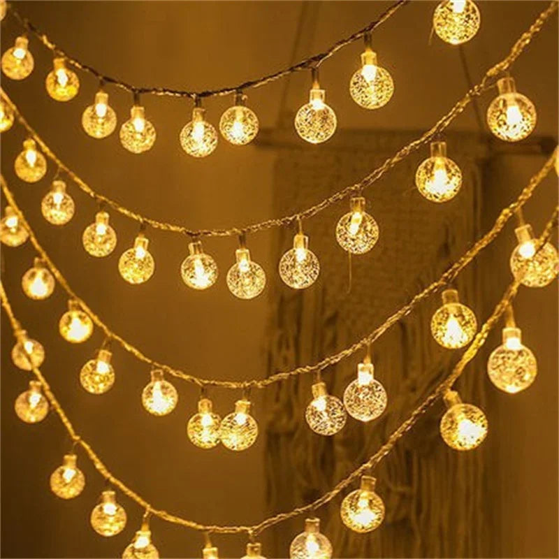 Vintage Crystal Ball String Lights – USB/Battery Powered Bubble LED Garland for Indoor Décor &amp; Holiday Events