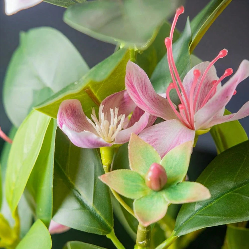 Artificial Azalea &amp; Tropical Greenery – 21–40cm Faux Ficus, Palm &amp; Rubber Leaf Plants with Flowers