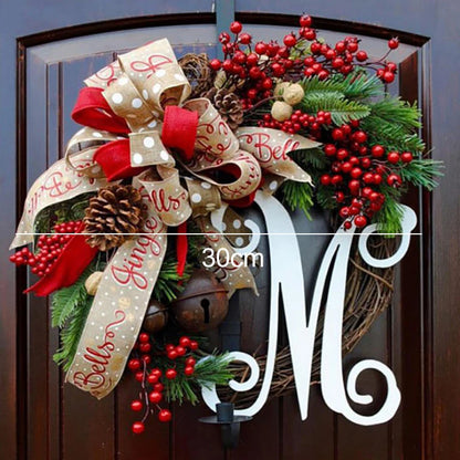 15&quot; Christmas Letter Wreath – Red Berry Rattan Door Hanging Holiday Decoration