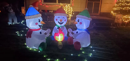 6FT Inflatable Snowman with Campfire – Christmas Blow-Up Yard Decoration with Built-In LED Lights