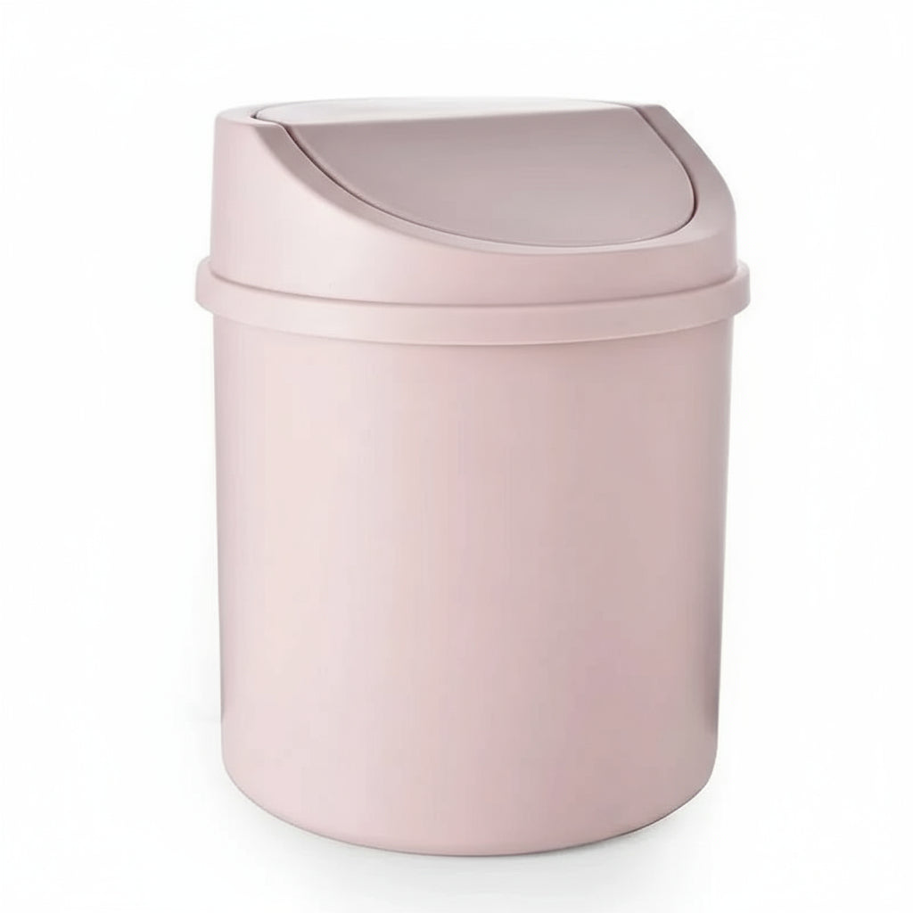Pink trash can with a white background