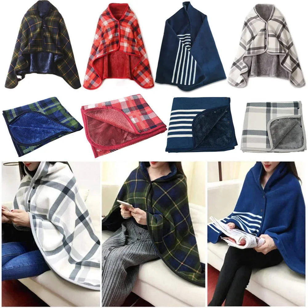 Wearable Flannel Blanket Shawl – Cozy Lazy Wrap for Home, Office &amp; Casual Comfort