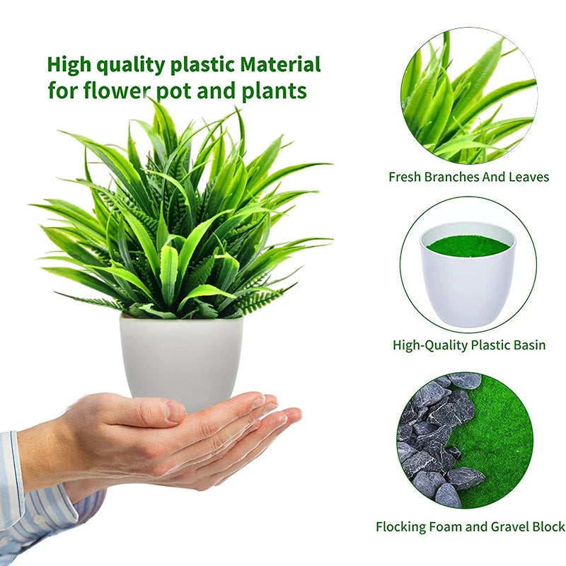 Artificial Potted Plant – Faux Greenery in Plastic Pot for Home, Desk &amp; Bedroom Décor 1pc
