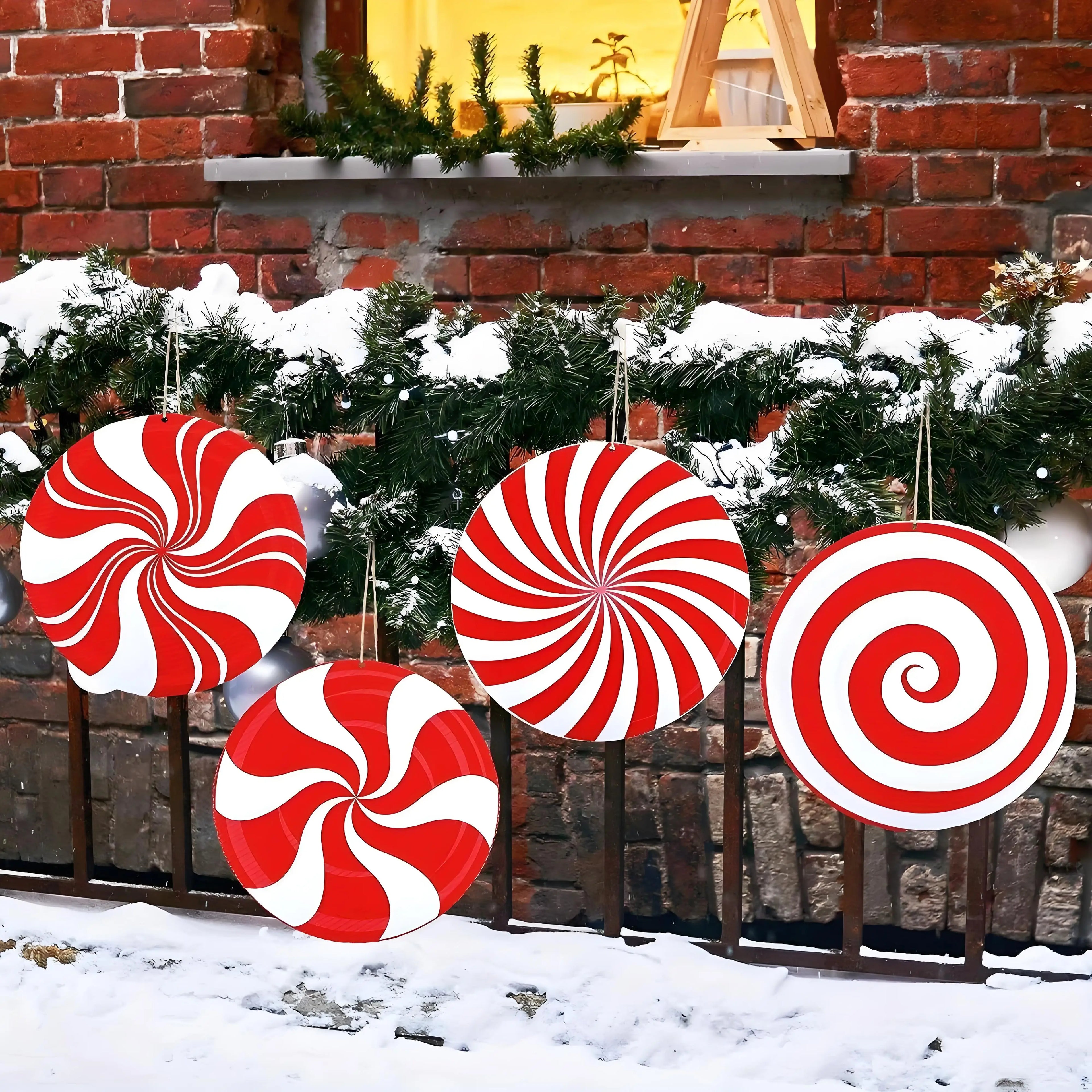 6-Piece Christmas Candy Ornaments – Large Double-Sided Peppermint Hanging Decorations