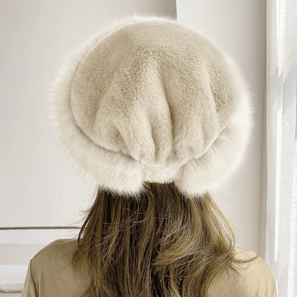 Women’s Winter Plush Faux Fur Hat – Warm, Wind-Resistant Beanie for Travel, Skiing &amp; Everyday Comfort
