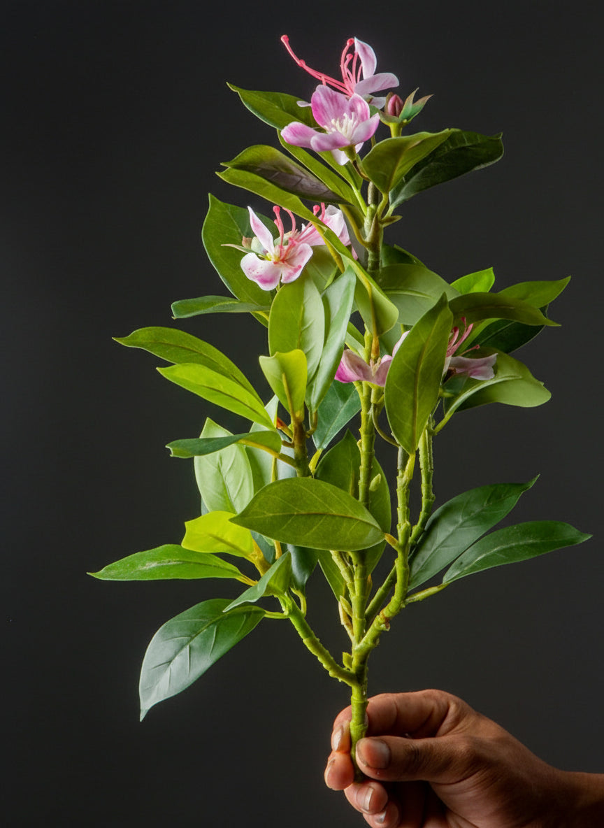 Artificial Azalea &amp; Tropical Greenery – 21–40cm Faux Ficus, Palm &amp; Rubber Leaf Plants with Flowers