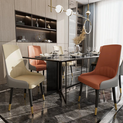 Set of 2 Microfiber-Silicone Leather Dining Chairs – Modern Accent Chairs with Metal Legs for Kitchen &amp; Living Room