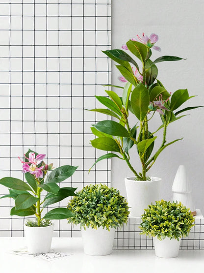 Artificial Azalea &amp; Tropical Greenery – 21–40cm Faux Ficus, Palm &amp; Rubber Leaf Plants with Flowers