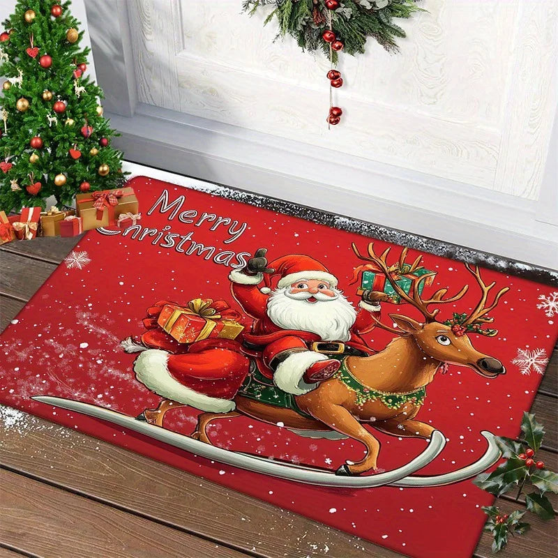 Christmas Door Mat – Santa Claus &amp; Gingerbread Man Holiday Carpet for Indoor/Outdoor Décor