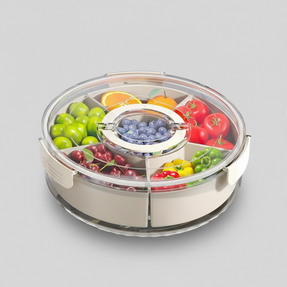 5-Compartment Rotating Snack Plate – Dried Fruit &amp; Food Storage Tray with Lid