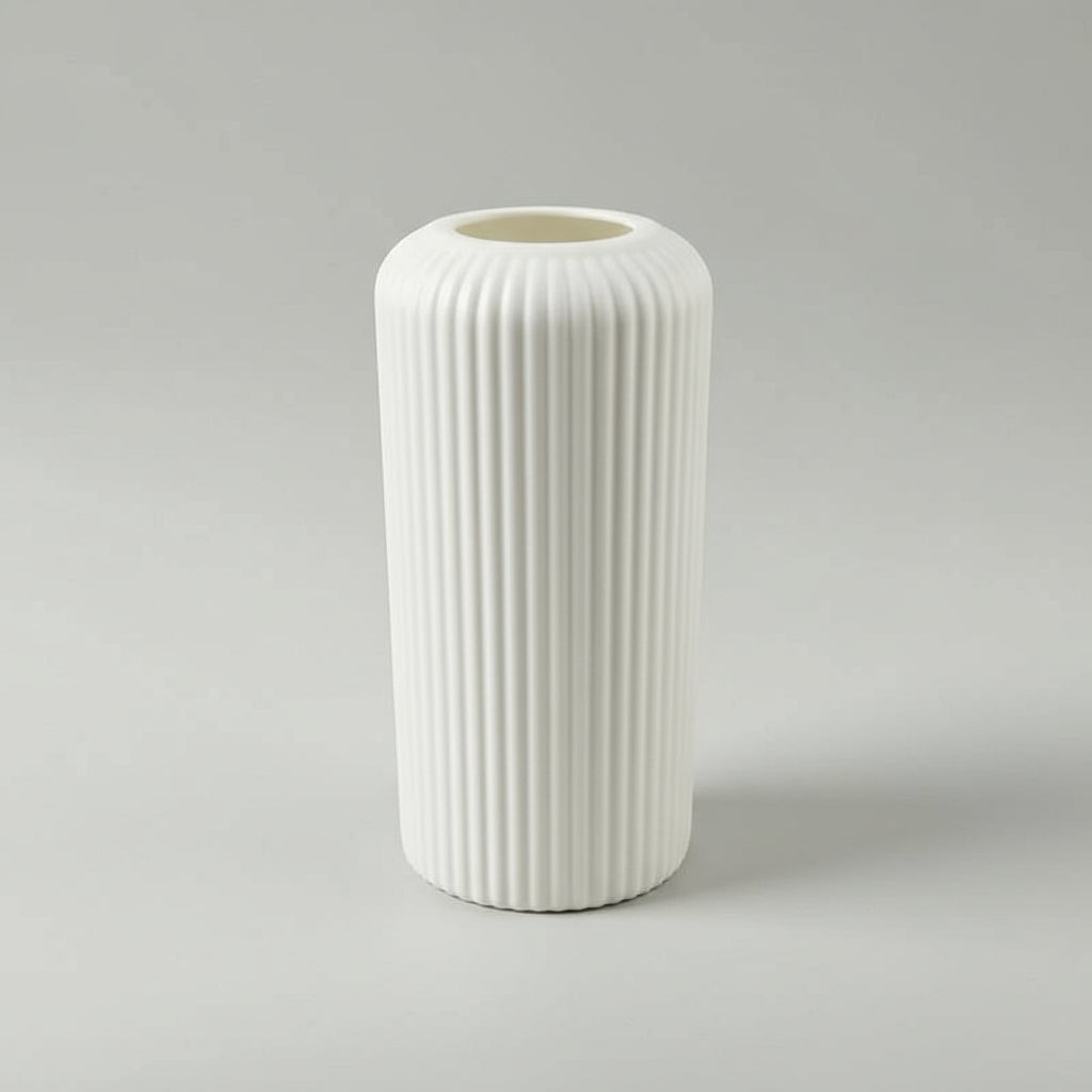 Chic Striped Plastic Vase with Ceramic Look – Durable Decorative Flower Display