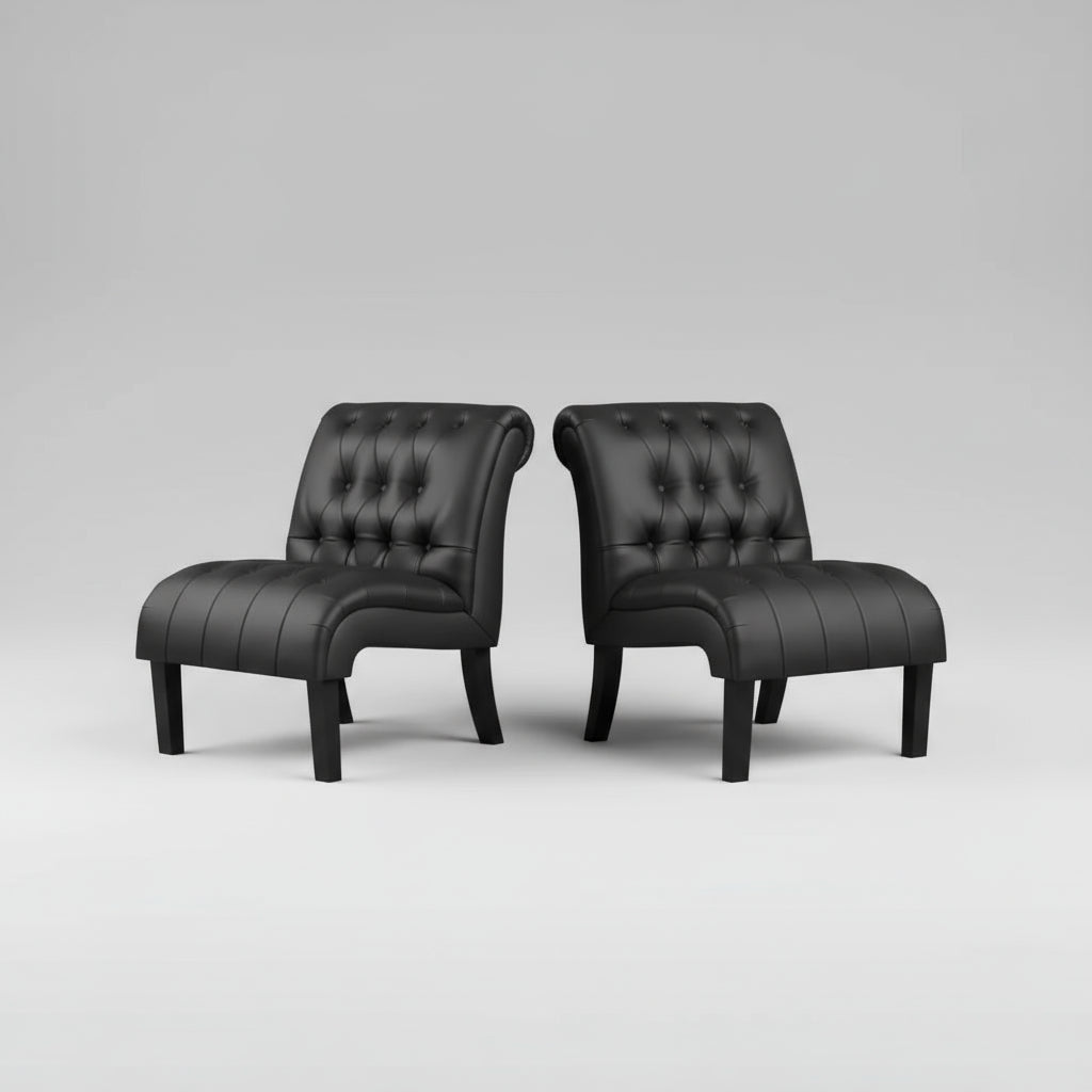 Set of 2 PU Leather Accent Chairs – Button Tufted Modern Armless Lounge Chairs for Living Room &amp; Bedroom