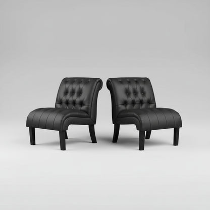 Set of 2 PU Leather Accent Chairs – Button Tufted Modern Armless Lounge Chairs for Living Room &amp; Bedroom