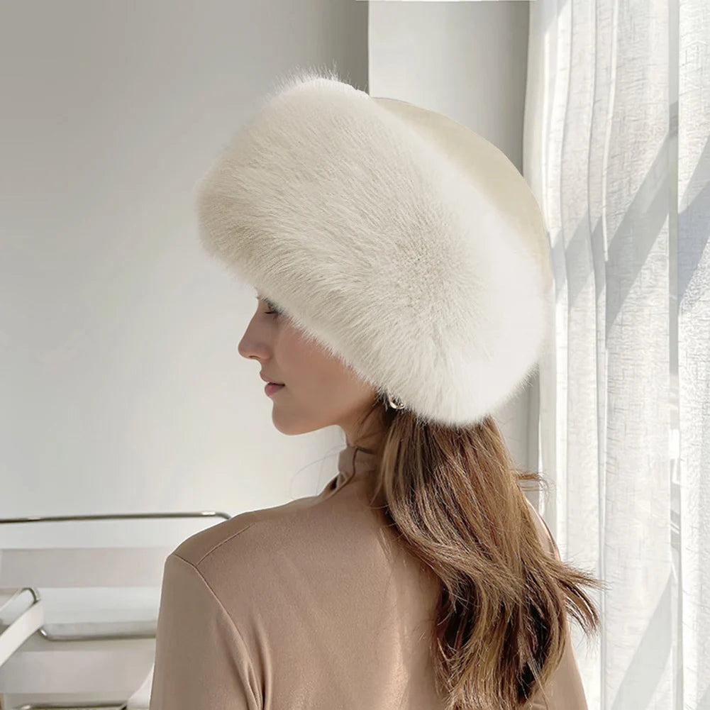 Women’s Winter Plush Faux Fur Hat – Warm, Wind-Resistant Beanie for Travel, Skiing &amp; Everyday Comfort