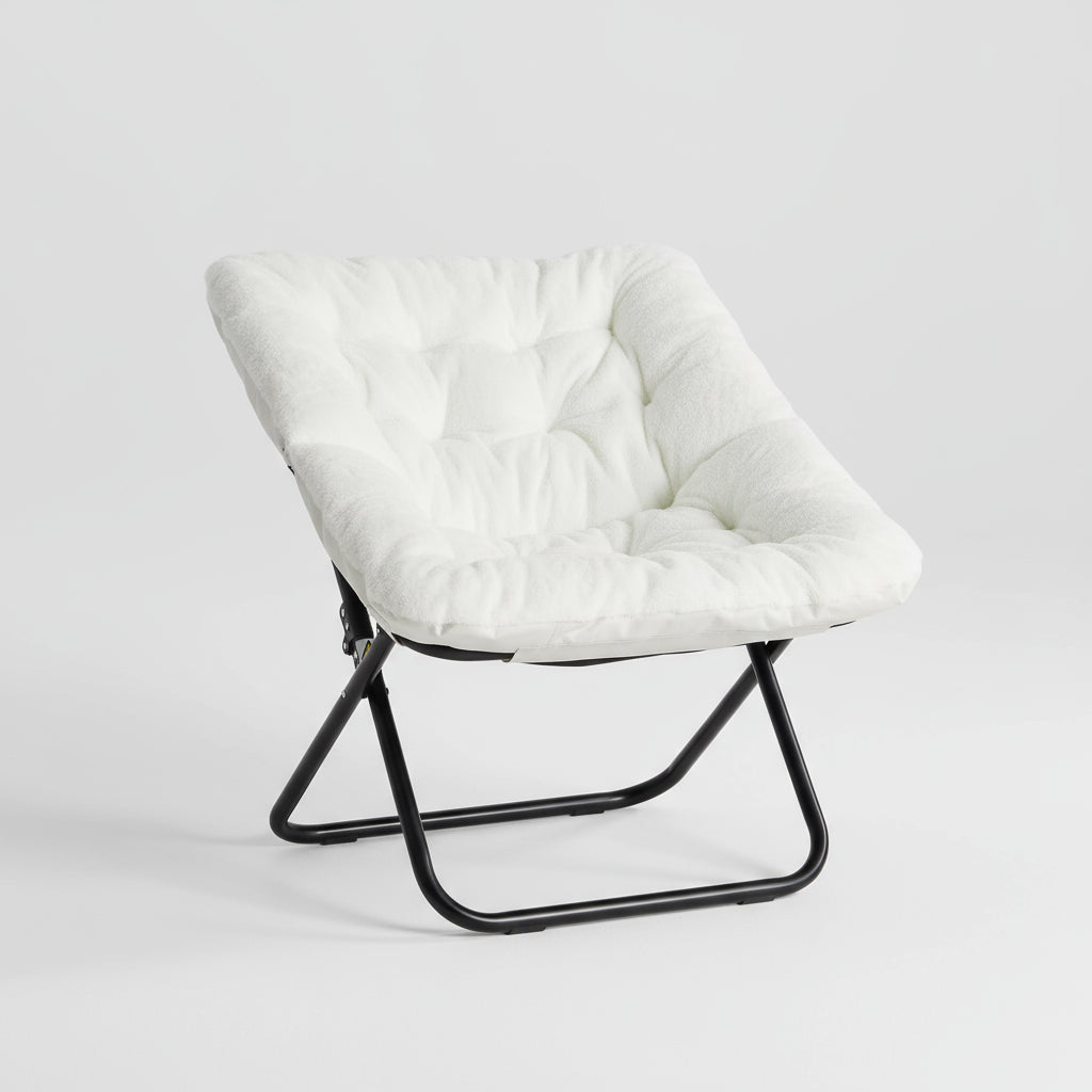 Large 28&quot; Faux Fur Saucer Chair – Large Folding Lounge Chair with Padded Seat &amp; Metal Frame