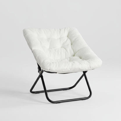 Large 28&quot; Faux Fur Saucer Chair – Large Folding Lounge Chair with Padded Seat &amp; Metal Frame