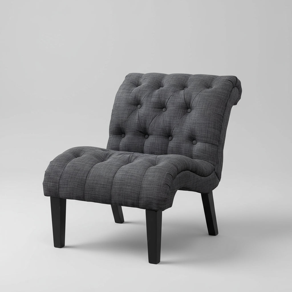 Set of 2 PU Leather Accent Chairs – Button Tufted Modern Armless Lounge Chairs for Living Room &amp; Bedroom