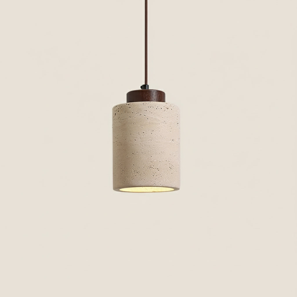 Beige pendant light with dimensions on a beige background
