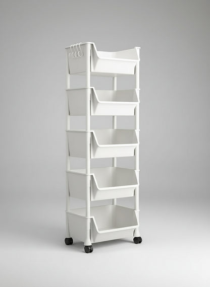 Multi-Tier Rolling Storage Cart – Slim Organizer with Bins, Hooks &amp; 360° Rotation for Bathroom, Pantry &amp; Home Storage
