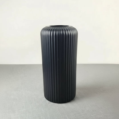 Chic Striped Plastic Vase with Ceramic Look – Durable Decorative Flower Display