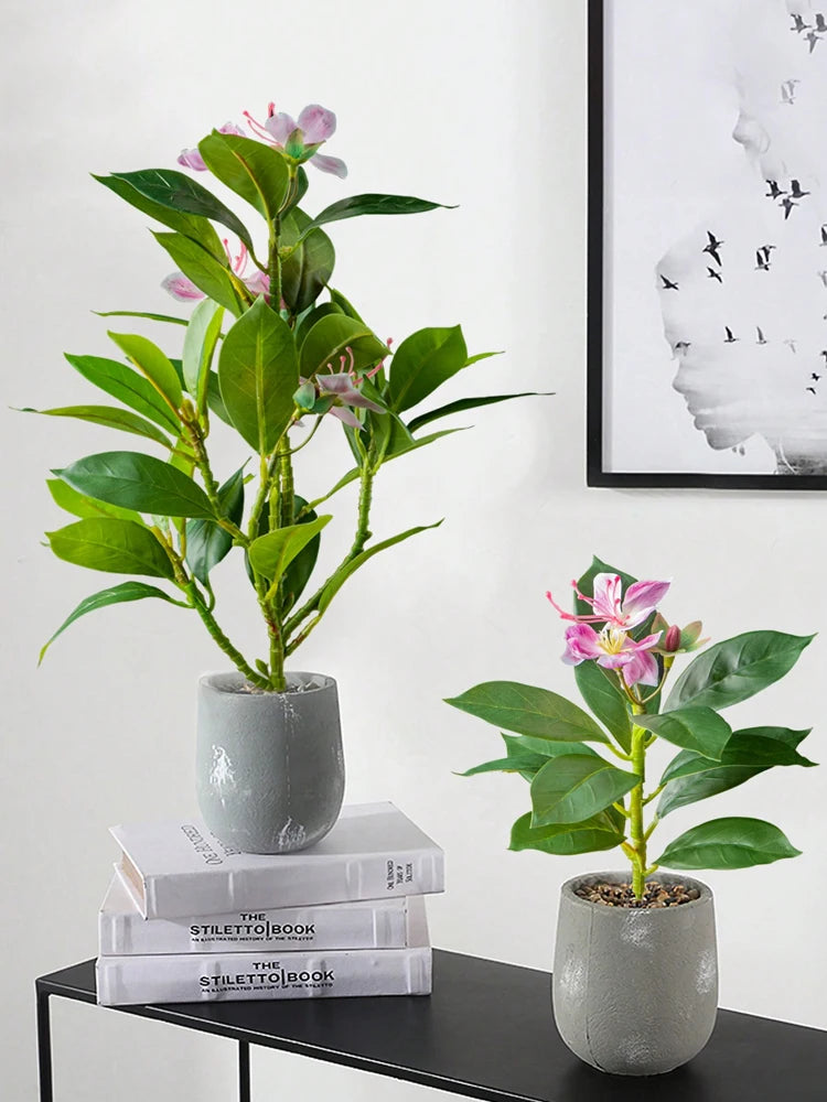 Artificial Azalea &amp; Tropical Greenery – 21–40cm Faux Ficus, Palm &amp; Rubber Leaf Plants with Flowers