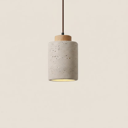 Concrete pendant light with dimensions on a beige background