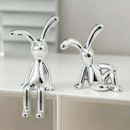 Set of 2 Long-Eared Rabbit Statues