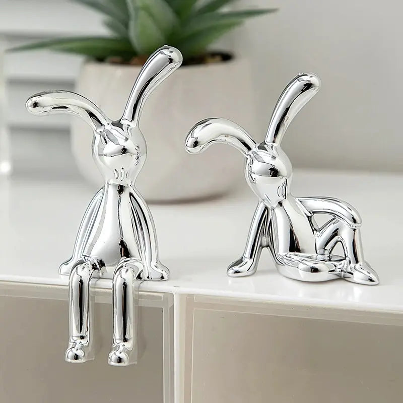 Set of 2 Long-Eared Rabbit Statues