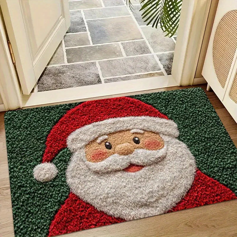 Christmas Door Mat – Santa Claus &amp; Gingerbread Man Holiday Carpet for Indoor/Outdoor Décor