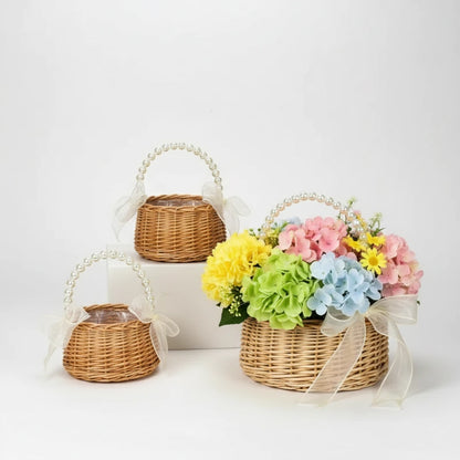 Handheld Pearl Flower Basket – Decorative Storage &amp; Arrangement Basket