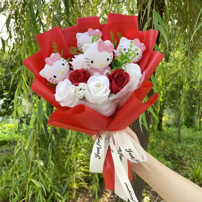 Hello Kitty Plush Bouquet – Cartoon Rose Flower Doll Gift for Valentine’s Day, Weddings &amp; Home Décor