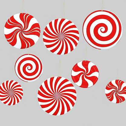 6-Piece Christmas Candy Ornaments – Large Double-Sided Peppermint Hanging Decorations