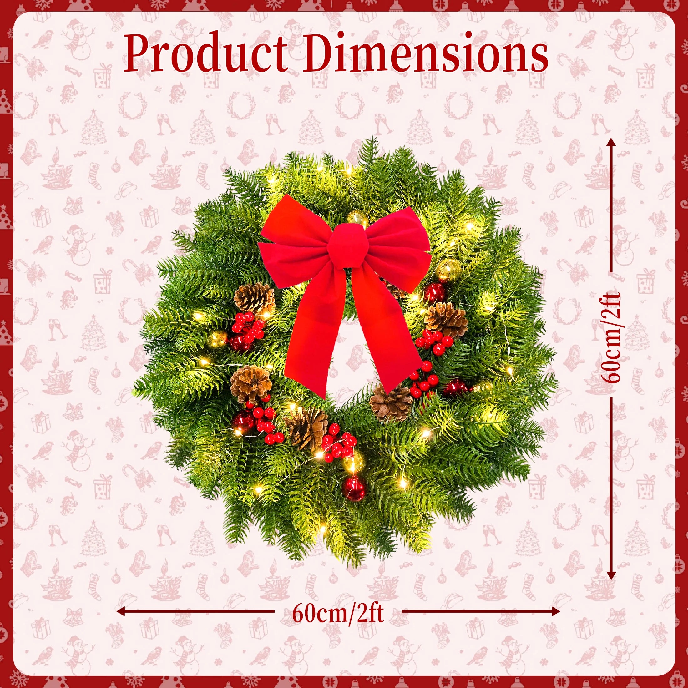 Artificial Christmas Wreath (2 ft / 2.6 ft) – Holiday Greenery for Doors, Fireplaces &amp; Stair Decor