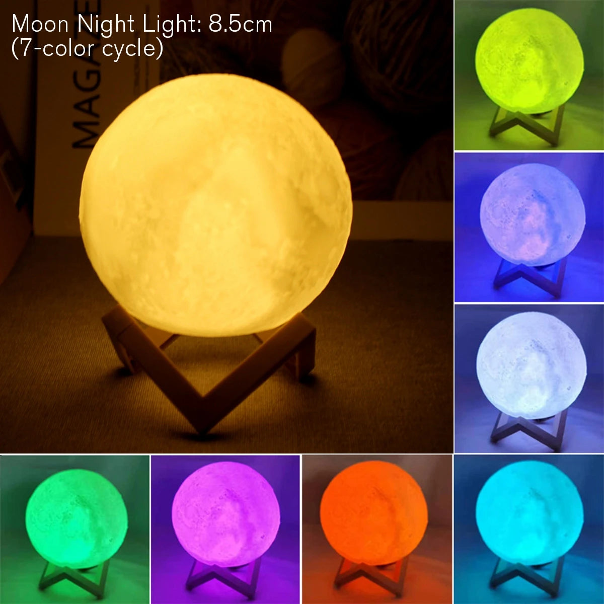 LED Moon Lamp – Starry Night Light with Stand, Battery Powered