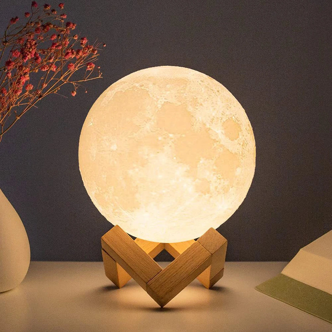 LED Moon Lamp – Starry Night Light with Stand, Battery Powered