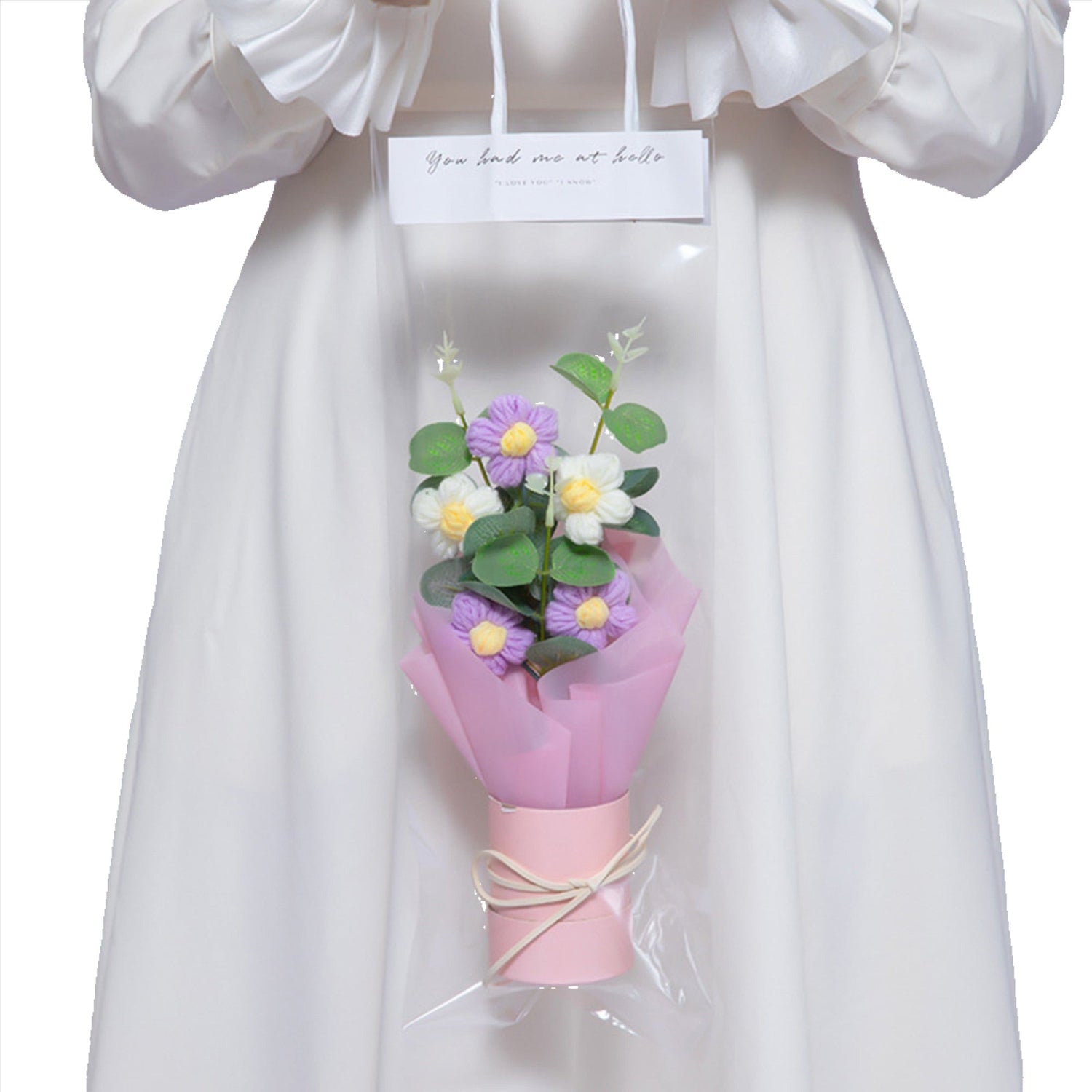 Handmade Crochet Flower Arrangement – Small Daisy Lighted Gift