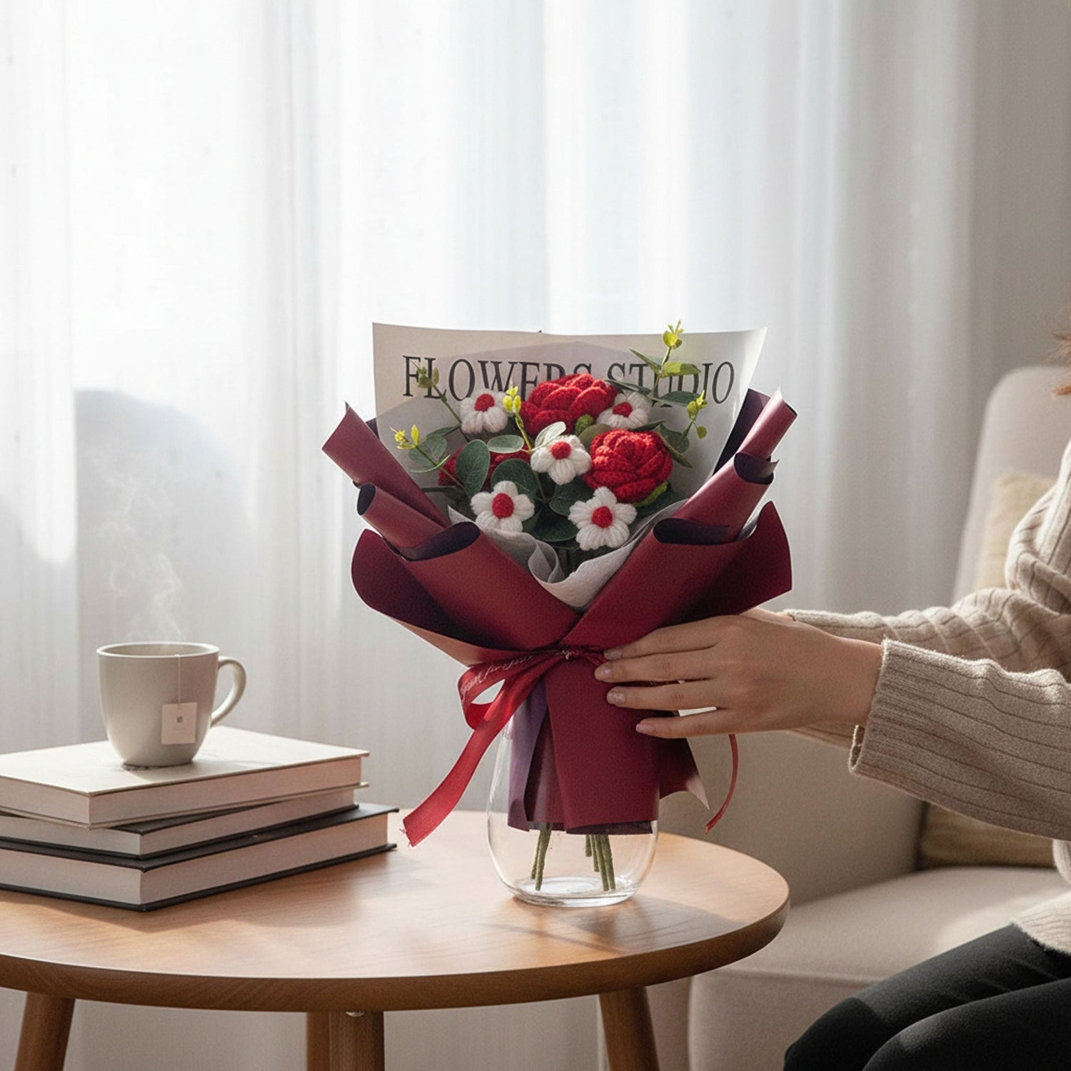 Crochet Rose Bouquet with Light Valentine’s Day Gift for Her