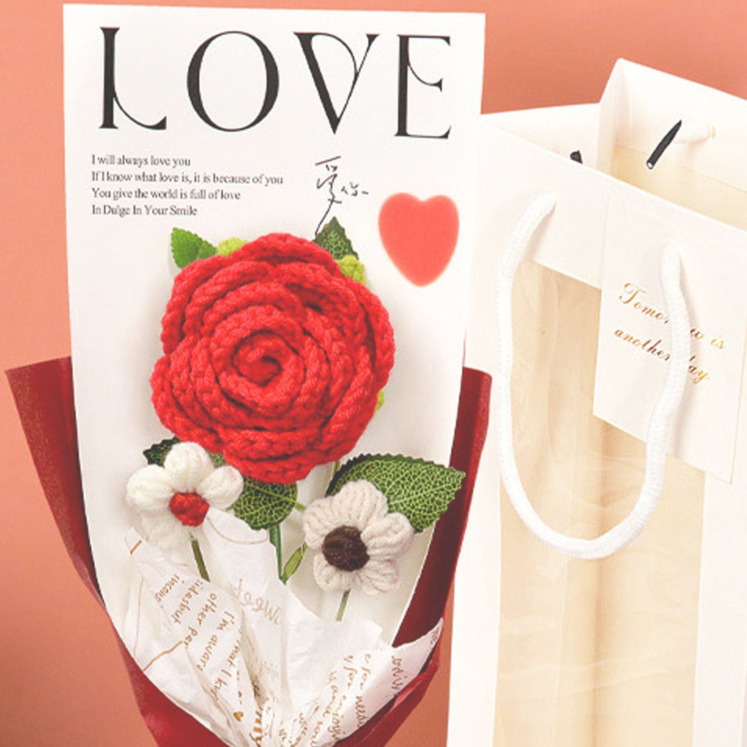 Crochet Rose Bouquet Romantic Gift Set for Girlfriend or Mothers Day