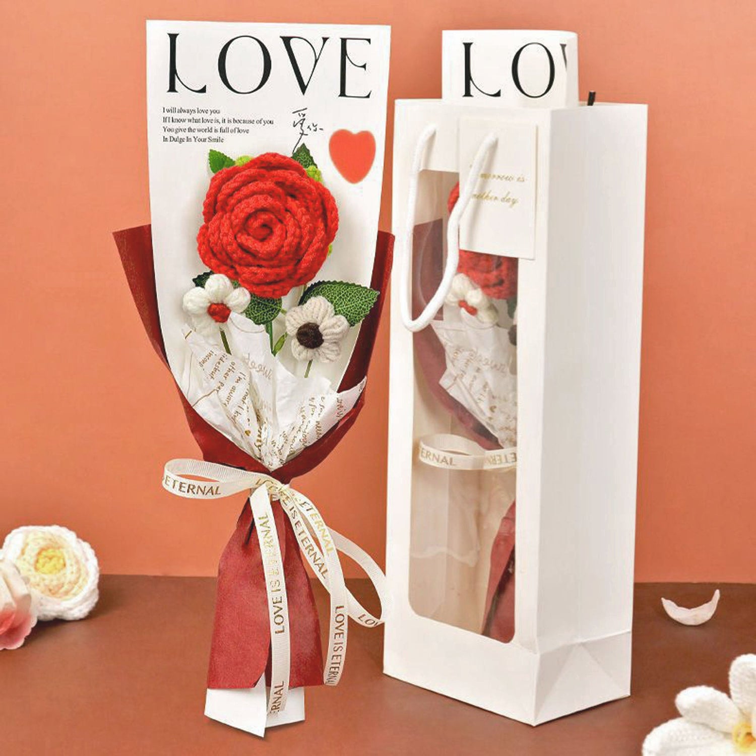 Crochet Rose Bouquet Romantic Gift Set for Girlfriend or Mothers Day