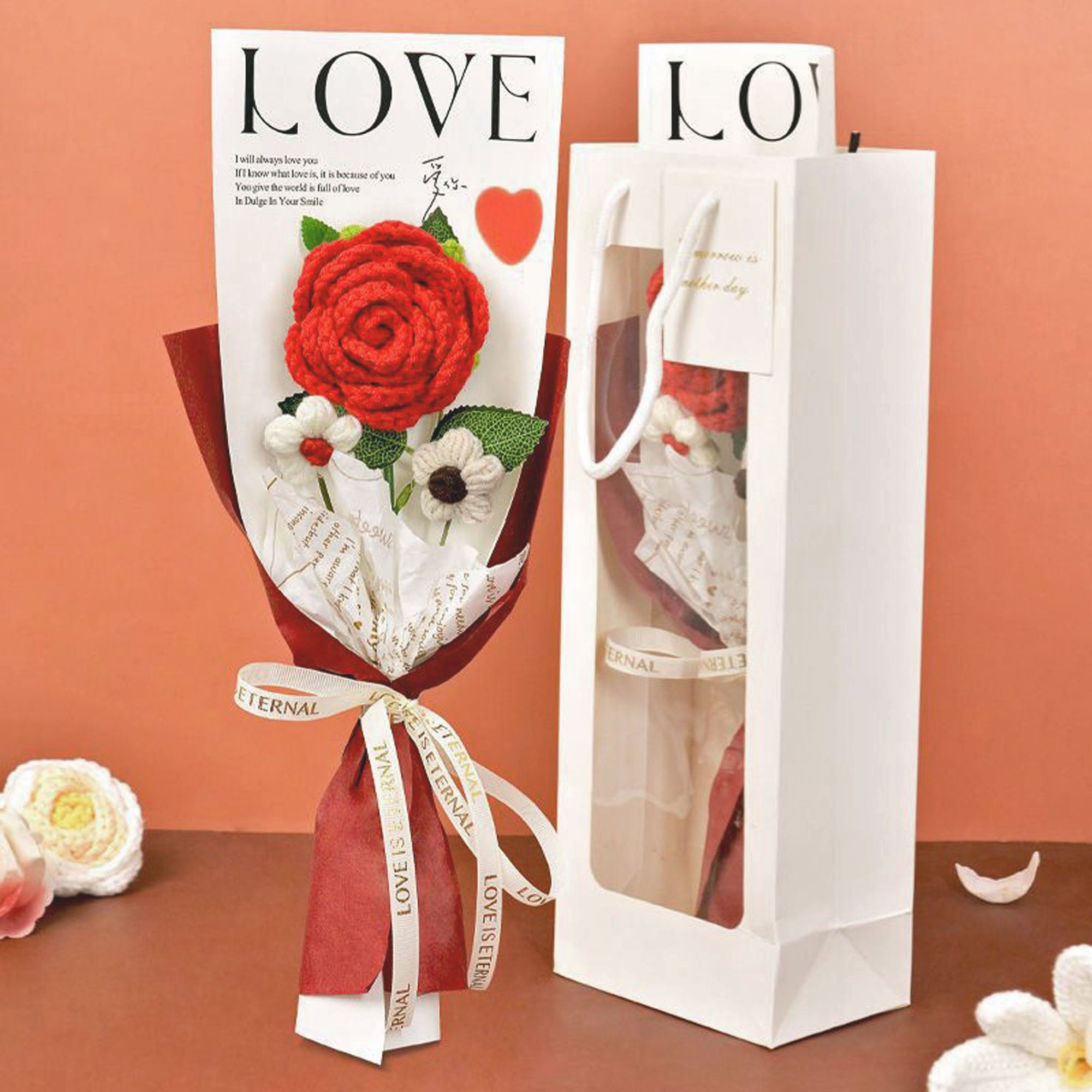 Crochet Rose Bouquet Romantic Gift Set for Girlfriend or Mothers Day